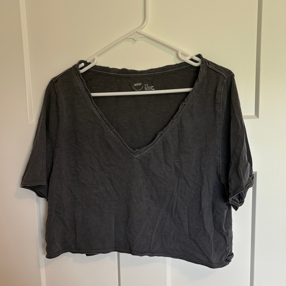 Aerie Women's Charcoal V-Neck Crop Top